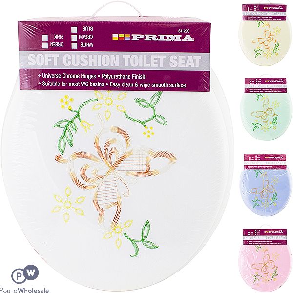 PRIMA SOFT CUSHION EMBROIDERED TOILET SEAT ASSORTED 18"