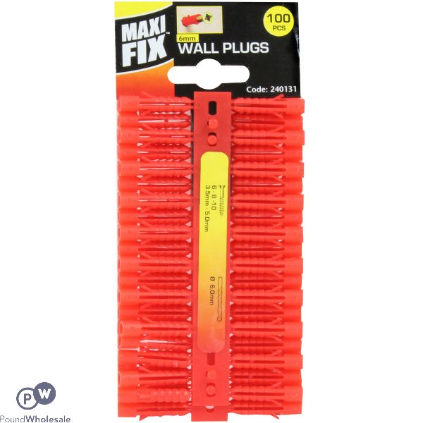 Maxifix 100pc 6mm Red Plastic Wall Plugs