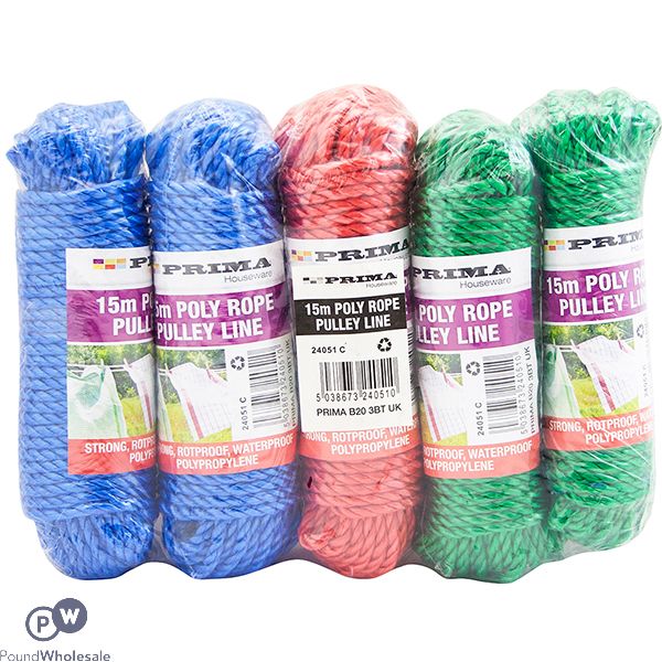 Prima Poly Rope Pulley Line 15m Assorted Colours