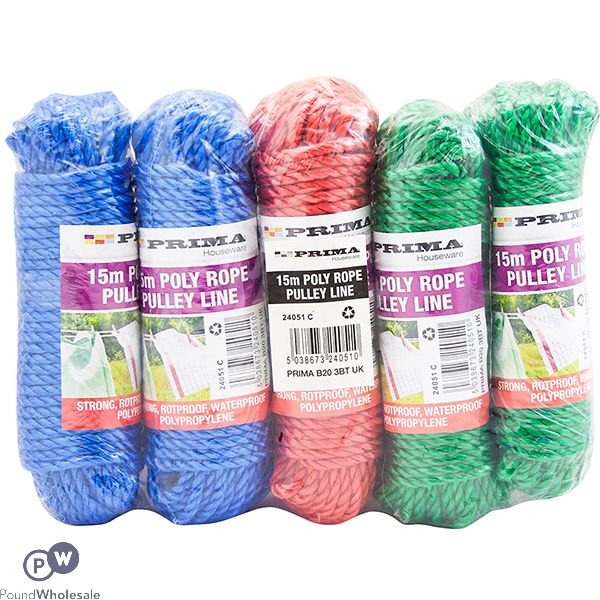 PRIMA POLY ROPE PULLEY LINE 15M ASSORTED COLOURS