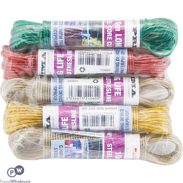 Prima Steel Core Clothesline 10m Assorted Colours