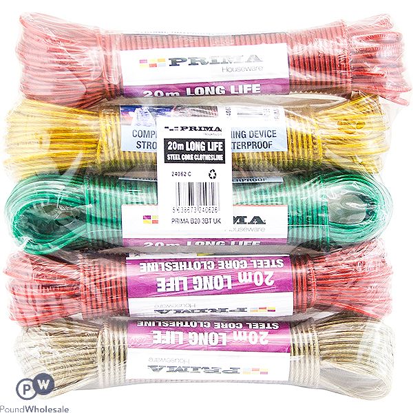 Prima Steel Core Clothesline 20m Assorted Colours