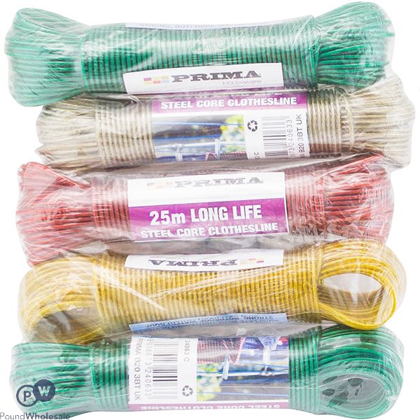 Prima Steel Core Clothesline 25m Assorted Colours