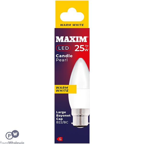Maxim 3w=25w Candle Pearl Warm White B22 Bc Led Light Bulb