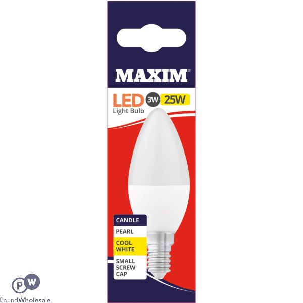 Maxim Led Light Bulb 3w=25w Candle Pearl Cool White Ses