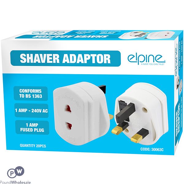 ELPINE 1A-240V-AC FUSED BS1363 SHAVER ADAPTORS 20PC