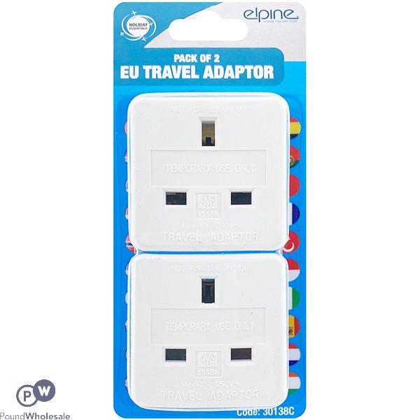 ELPINE 10AMP UK-TO-EUROPEAN TRAVEL ADAPTER 2 PACK