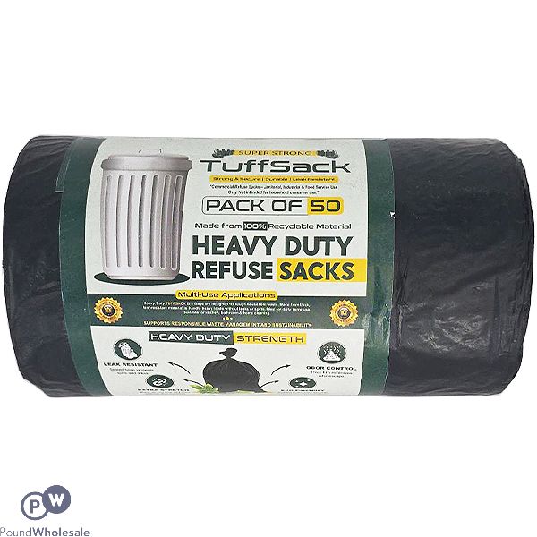 Pound Wholesale Tuffsack 19 Micron Super Strong Black Bin Bags 50 Roll 70l