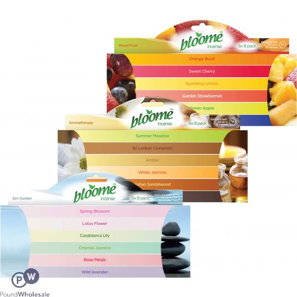 BLOOME ASSORTED FRAGRANCED INCENSE STICKS 6 X 8 PACK