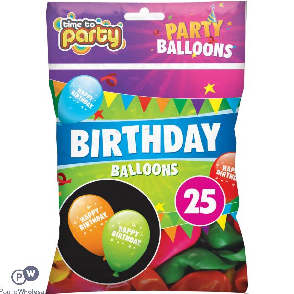 TIME TO PARTY BIRTHDAY BALLOONS 25PK