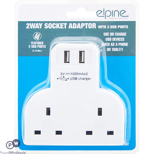 Elpine Surge Protected 2 Way Adapter With Usb Sockets