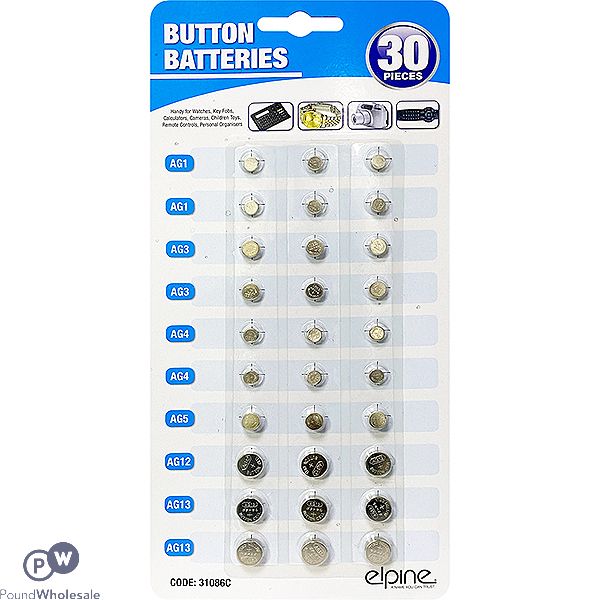 Elpine 1.5v Button Cell Batteries 30pc