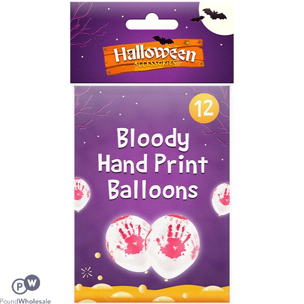 HALLOWEEN ACCESSORIES BLOODY HAND PRINT BALLOONS 12 PACK