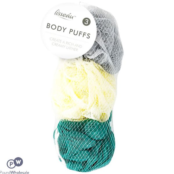 Lisseau Assorted Colour Body Puffs 3 Pack