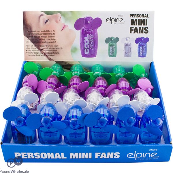 Elpine 4500rpm Personal Electric Mini Fans 10cm X 5cm Cdu Assorted Colours