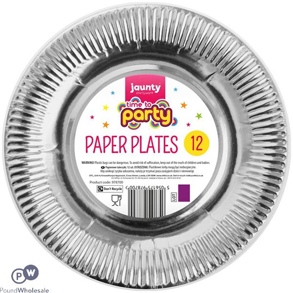 Jaunty Partyware Silver Paper Plates 9" 12 Pack