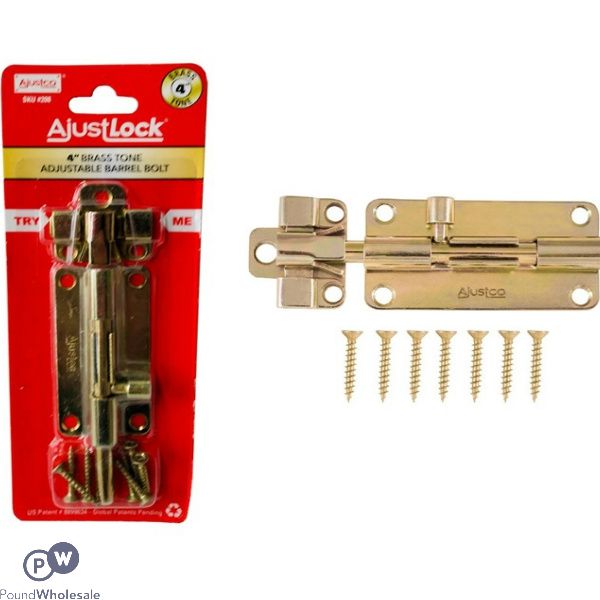 Ajustlock 4" Brass Tone Adjustable Barrel Bolt