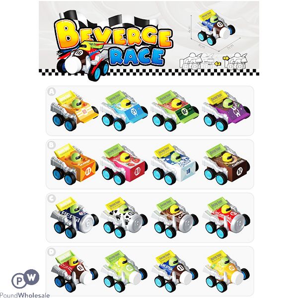 Beverage Pullback Race Car Assorted