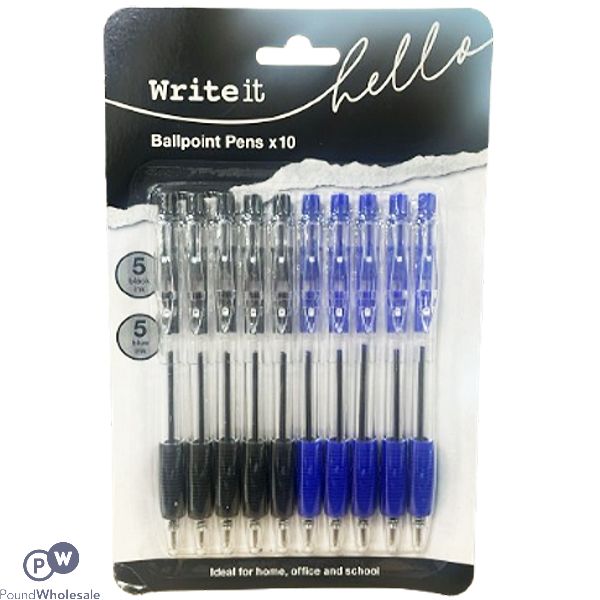 Write It Assorted Colour Retractable Ballpoint Pens 10 Pack