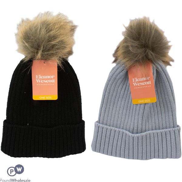Eleanor Wescott Women's Faux Fur Pom Pom Winter Hat Assorted Colours