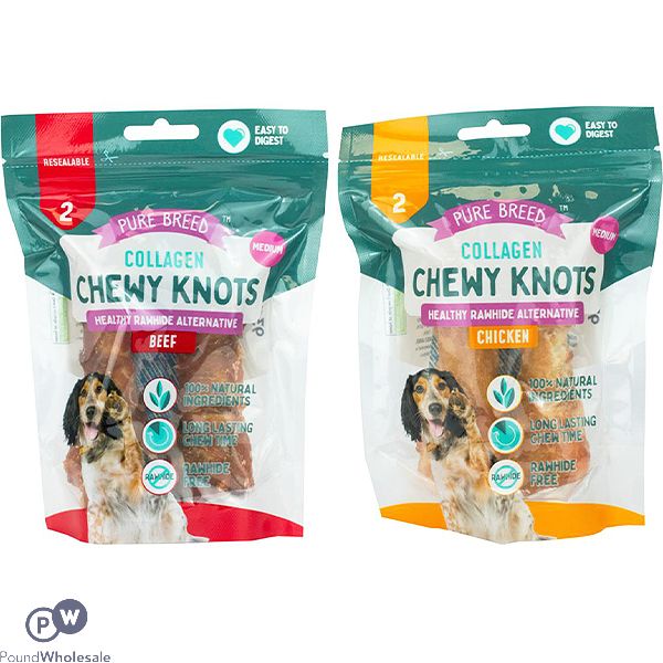 Pure Breed Collagen Chewy Knots Dog Treats 2 Pack Assorted
