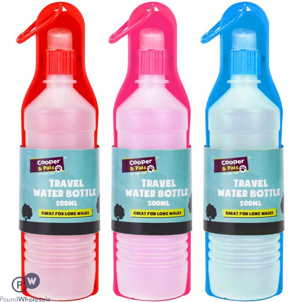 Cooper & Pals Dog Travel Water Bottle 500ml Assorted Colours