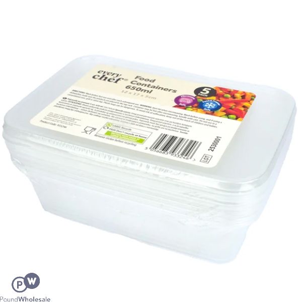 Every Chef Clear Plastic Food Containers 650ml 5 Pack