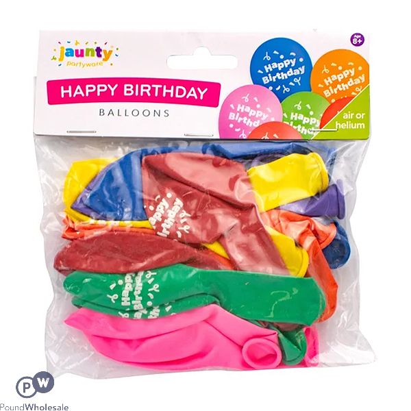 Jaunty Assorted Colour Happy Birthday Balloons 20 Pack