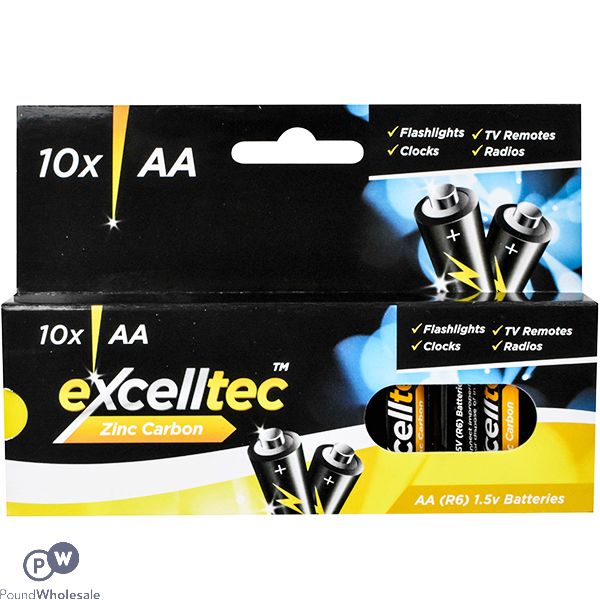 EXCELLTEC ZINC CARBON AA BATTERIES 10 PACK