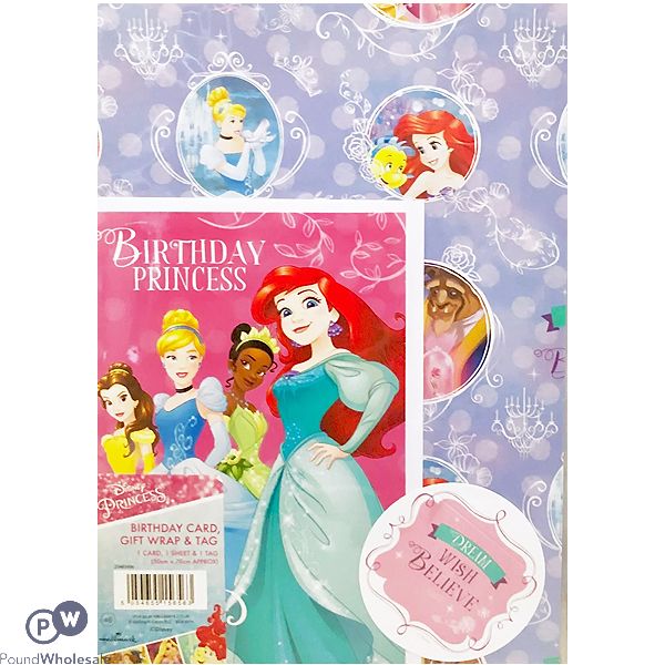 Disney Princess Birthday Card Gift Wrap Tag Set