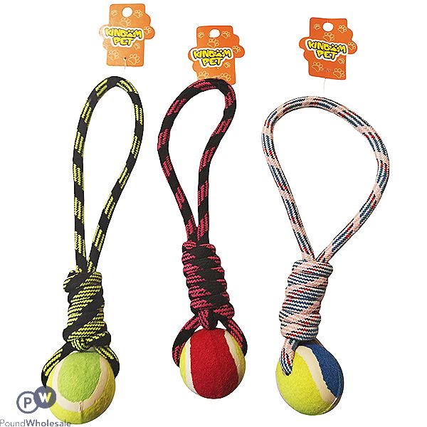 Kingdom Pet Knotted Rope & Tennis Ball Dog Toy 35cm Assorted Colours