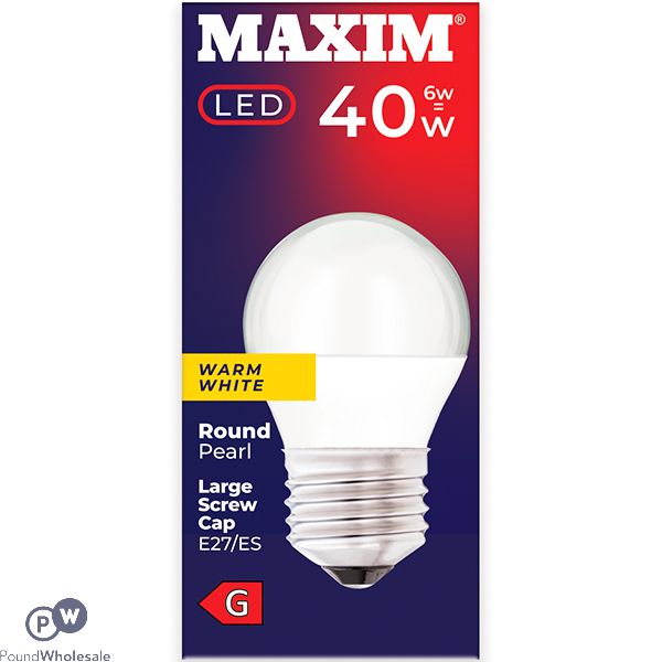 MAXIM 6W-40W ROUND PEARL E27 ES WARM WHITE LED LIGHT BULB