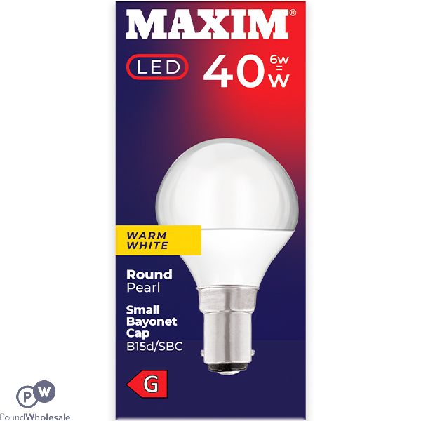 Maxim 6w=40w Warm White Pearl Round Small Bayonet Led Light Bulb