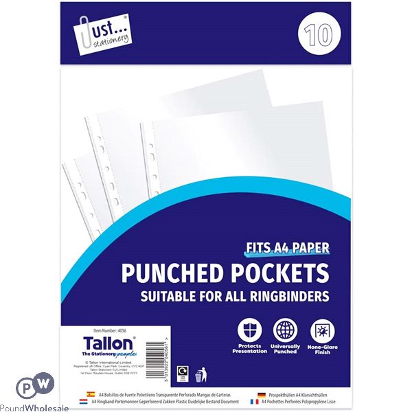 Just Stationery Universally Punched Pockets 10 Pack