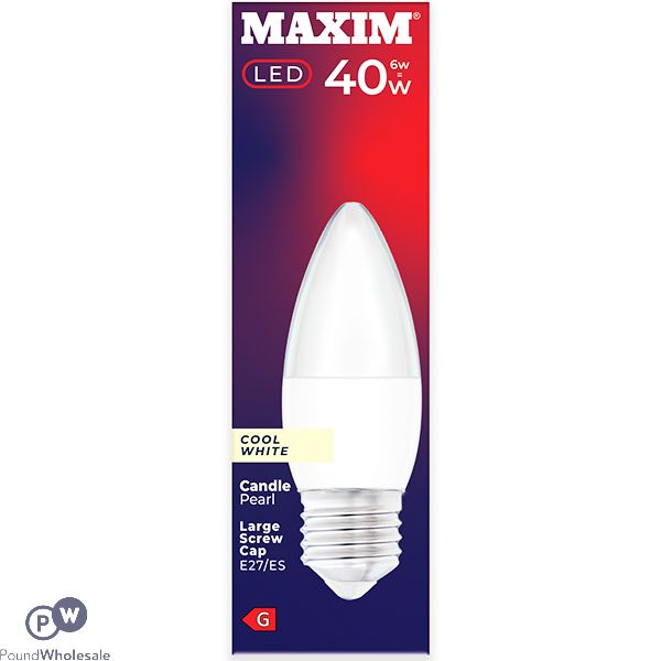 Maxim 6w=40w Candle Pearl Cool White E27 Es Led Light Bulb