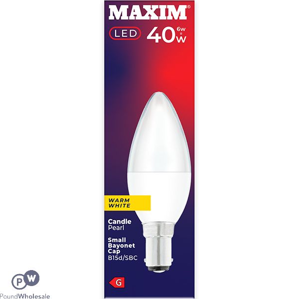 Maxim 6w=40w Candle Pearl Warm White B15d Sbc Led Light Bulb