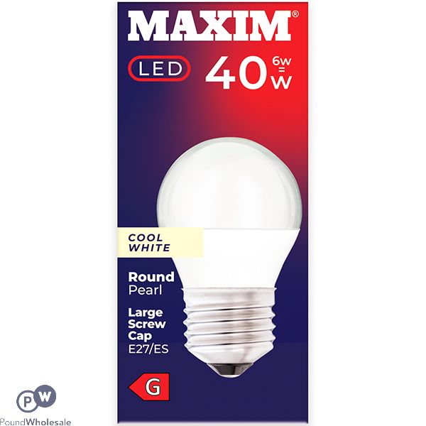 Maxim 6w=40w Round Cool White E27 Es Led Light Bulb