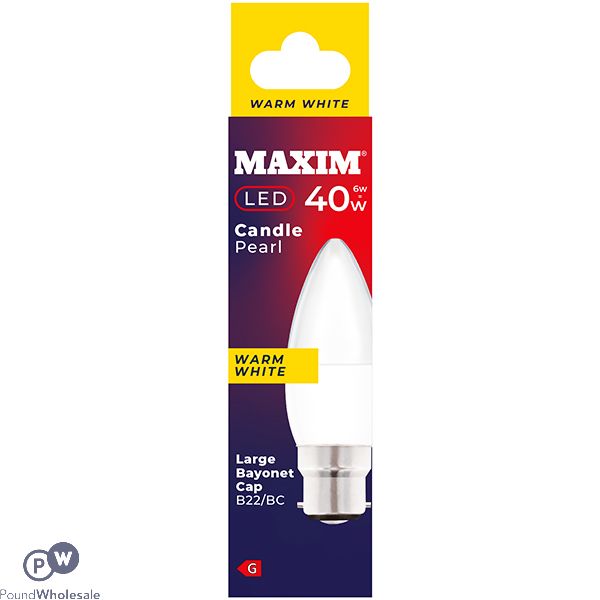 Maxim 6w=40w Candle Pearl Warm White B22 Bc Led Light Bulb