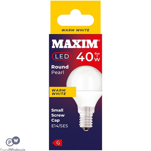 Maxim 6w=40w Round Pearl Warm White E14/ses Led Light Bulb