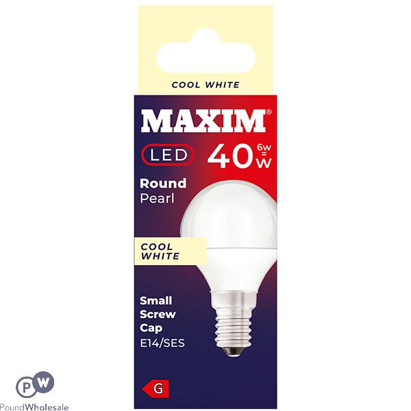 Maxim 6w=40w Round Pearl Cool White E14 Ses Led Light Bulb