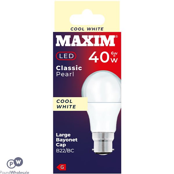 Maxim 6w=40w Classic Pearl Cool White B22 Bc Led Light Bulb