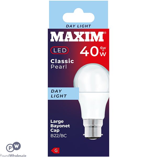 Maxim 6w=40w Classic Pearl Day Light B22 Bc Led Light Bulb