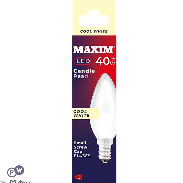 Maxim 6w=40w Candle Pearl Cool White E14 Ses Led Light Bulb