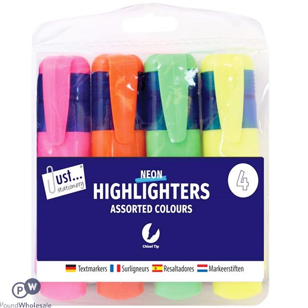 Just Stationery Chunky Highlighters Assorted Colours 4 Pack