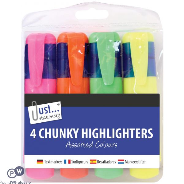 Just Stationery Chunky Highlighters Assorted Colours 4 Pack