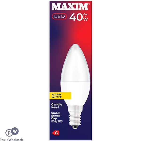 Maxim 6W=40W Candle Pearl Warm White E14 SES LED Light Bulb