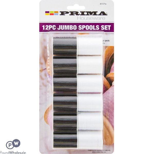 Prima Jumbo Black & White Thread Spools Set 12 Pack