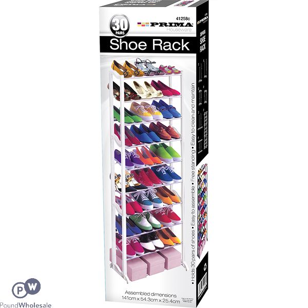 Prima 30 Pairs White Shoe Rack 141 X 54.3 X 25.4cm