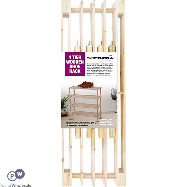 Prima 4 Tier Natural Wooden Shoe Rack 74 X 67 X 26.5cm