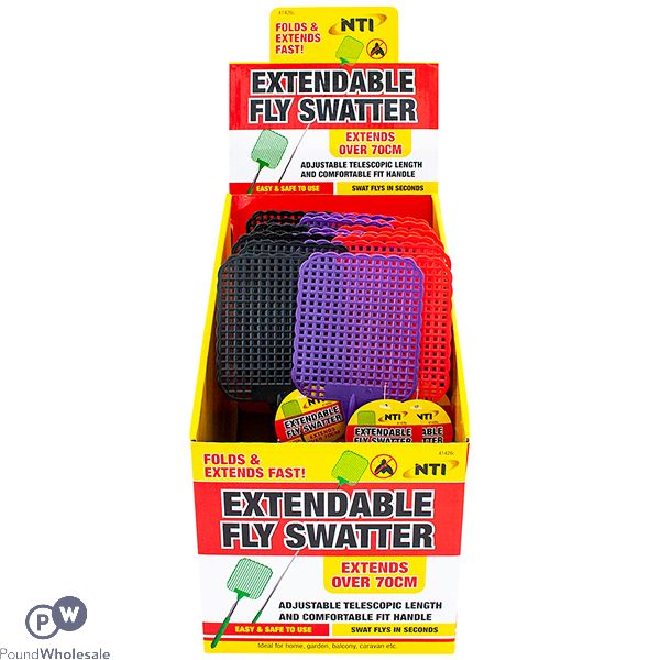 Extendable Fly Swatter 70cm Assorted Colours CDU